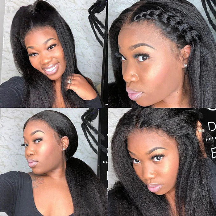 Kinky Straight HD Transparent Lace Front Wig - 4x4/13x6 Human Hair - 16 / 13x4 Lace / 150% - Lyvelle