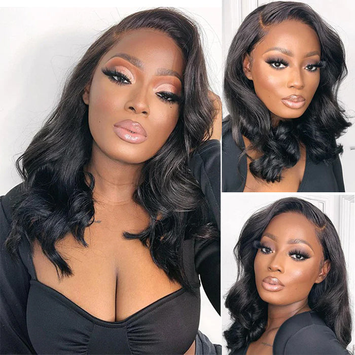 Pre-Plucked 13x4 Lace Front Human Hair Wig - Short Bob with Body Wave Style - 10 / 13x4 Lace / 150% - Lyvelle