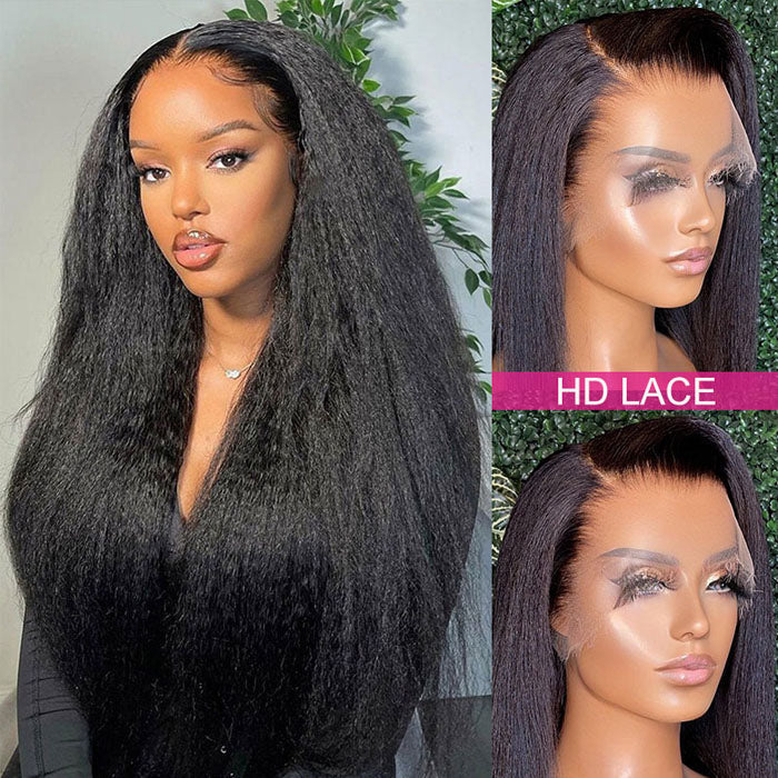 Kinky Straight HD Transparent Lace Front Wig - 4x4/13x6 Human Hair - 16 / 13x4 Lace / 150% - Lyvelle