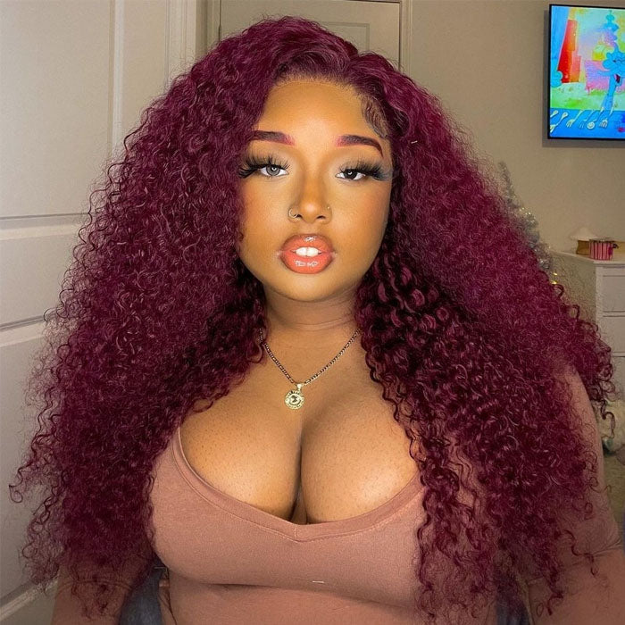 Long Curly 99J Burgundy 13x4 HD Lace Front Wig - Pre-Plucked Virgin Human Hair - 16 / 13x4 Lace / 150% - Lyvelle