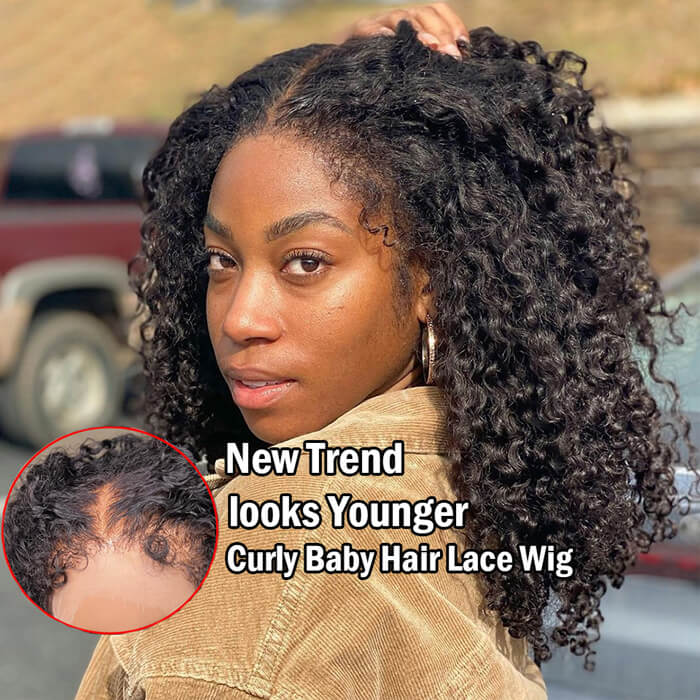 4C Edges Curly Human Hair Wig - Transparent 13x4 HD Lace, Pre-Plucked with Curly Baby Hairs - 12 / 8x5 Lace Wear Go / 150% - Lyvelle