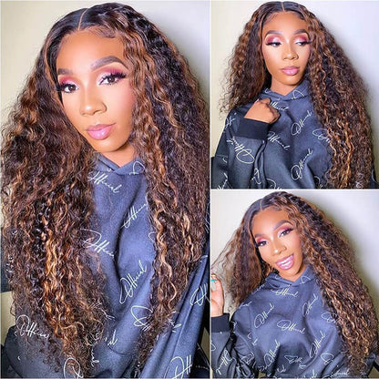 Curly Human Hair Wig with 1B/30 Ombre Balayage Highlights - Glueless 13x4/13x6 HD Lace Frontal, Pre-Plucked - 14 / 13x4 Lace / 150% - Lyvelle