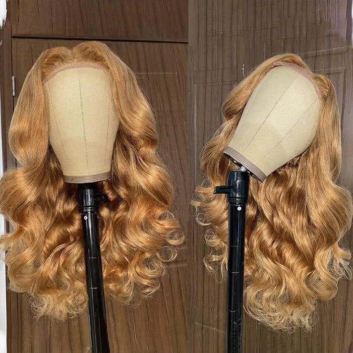 Honey Blonde 13x4 HD Transparent Lace Front Wig - #27 Blonde Human Hair Frontal Wig - 14 / Straight / 150% - Lyvelle