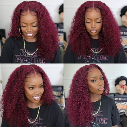 Long Curly 99J Burgundy 13x4 HD Lace Front Wig - Pre-Plucked Virgin Human Hair - 16 / 13x4 Lace / 150% - Lyvelle