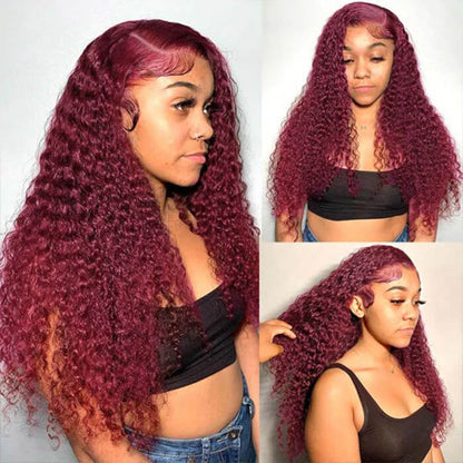 Long Curly 99J Burgundy 13x4 HD Lace Front Wig - Pre-Plucked Virgin Human Hair - 16 / 13x4 Lace / 150% - Lyvelle