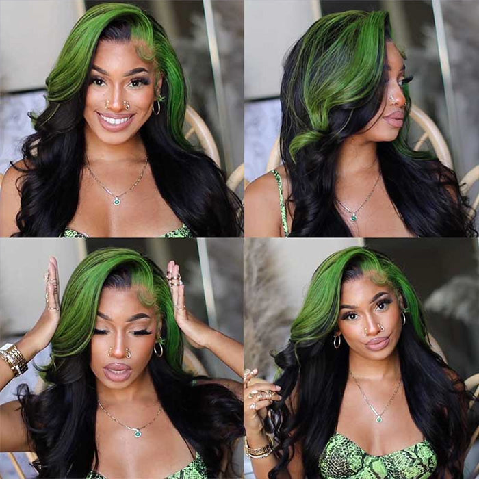 13x4 HD Lace Wig with Body Wave and Blonde/Red/Green Skunk Stripe Highlights - 18 / 150% / 613 - Lyvelle