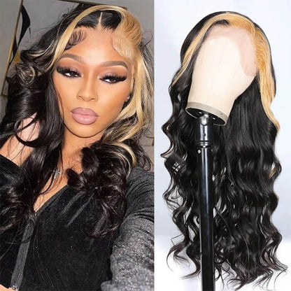 13x4 HD Lace Wig with Body Wave and Blonde/Red/Green Skunk Stripe Highlights - 18 / 150% / 613 - Lyvelle