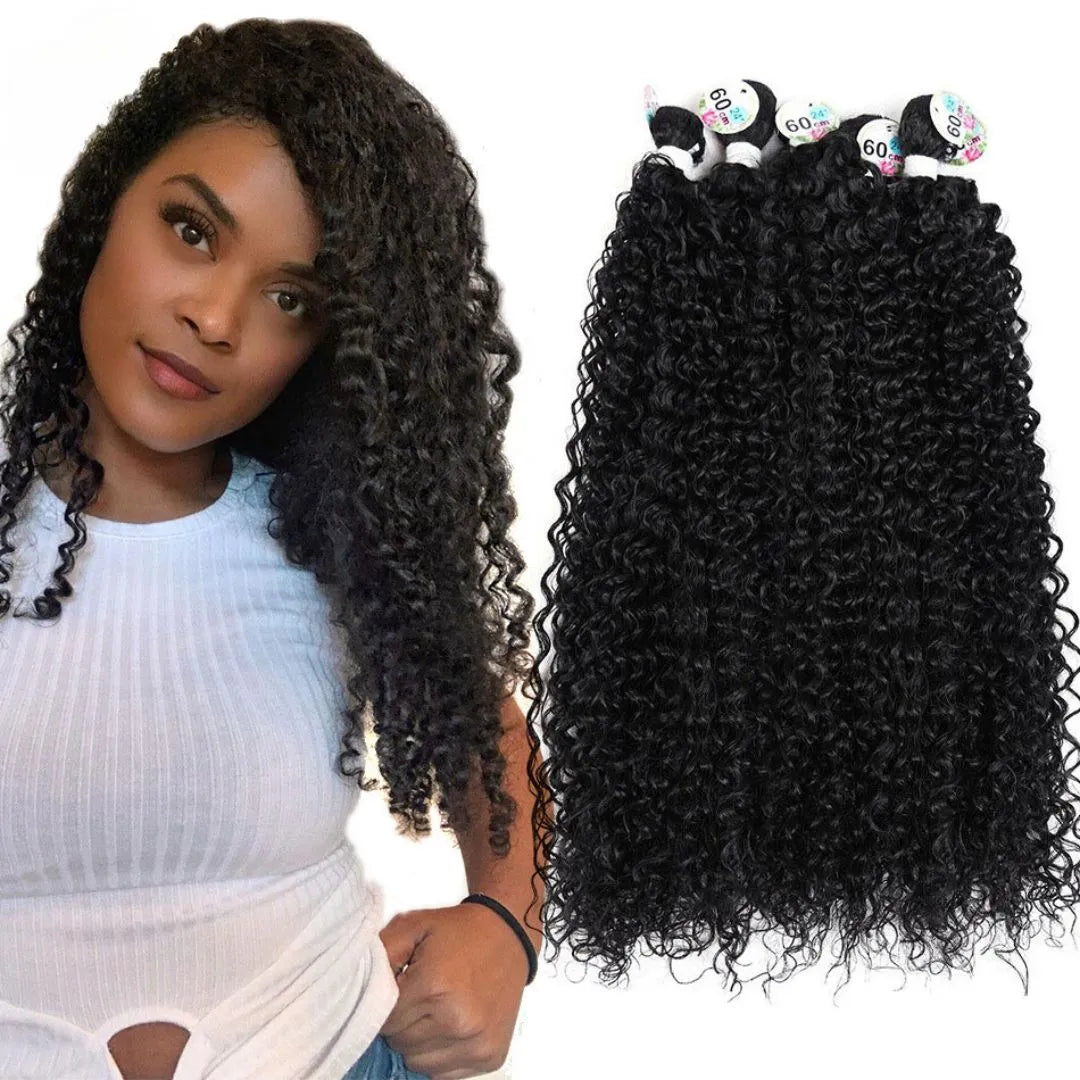 Synthetic Jerry Curl Hair Extensions – Kinky Curly, Heat-Resistant, 26-28 Inch - 26" / Natural Black - 1B / 3 Pcs - Lyvelle