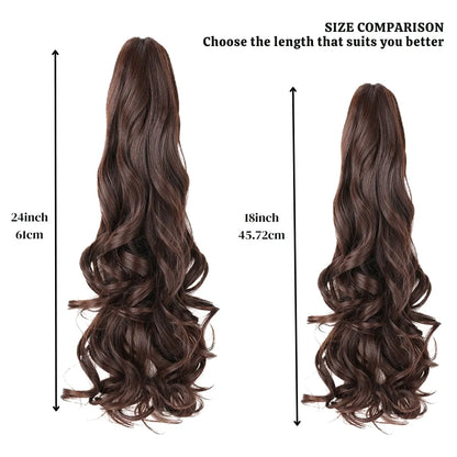 Long Wavy Claw Clip Ponytail Extension – Synthetic Curly Hairpiece - 18" / Natural Wavy / SMTYS-CZJ-24P613 - Lyvelle