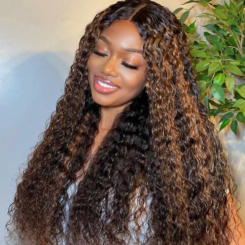 Curly Human Hair Wig with 1B/30 Ombre Balayage Highlights - Glueless 13x4/13x6 HD Lace Frontal, Pre-Plucked - 14 / 13x4 Lace / 150% - Lyvelle