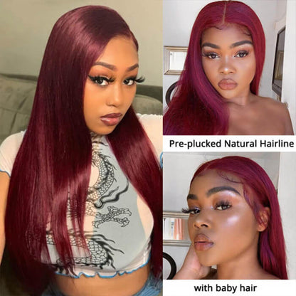 Burgundy HD Lace Front Wig for Women - 99J Straight/Body Wave, 13x4, Pre-Plucked Human Hair - 10 / Straight / 150% - Lyvelle