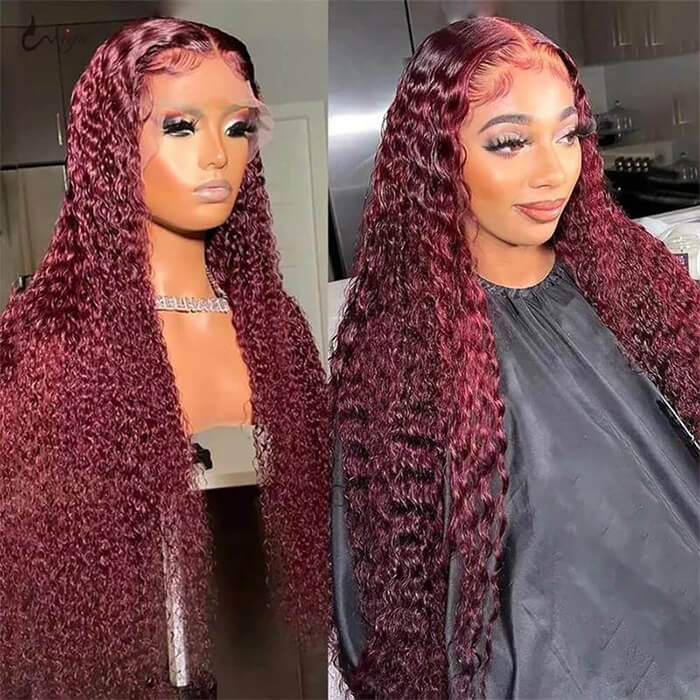 Burgundy HD Lace Front Wig for Women - 99J Straight/Body Wave, 13x4, Pre-Plucked Human Hair - 10 / Straight / 150% - Lyvelle