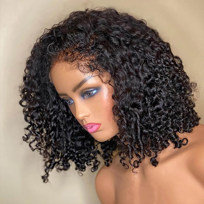 Curly 4C Edges Lace Front Bob Wig - Glueless Human Hair with Pre-Plucked Hairline - 12 / 8x5 Pre Cut Lace / Natural 150% - Lyvelle