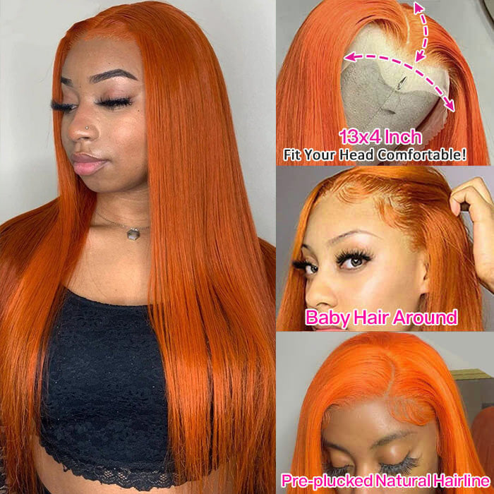 Orange Ginger 13x4/13x6 HD Lace Front Wig - Straight & Body Wave Pre-Colored Human Hair - 16 / 13x4 Lace / Straight-150% - Lyvelle