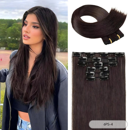 24-Inch Straight Synthetic Clip-In Hair Extensions – Full Head Set - 24" / Straight / 6PS-4 - Lyvelle