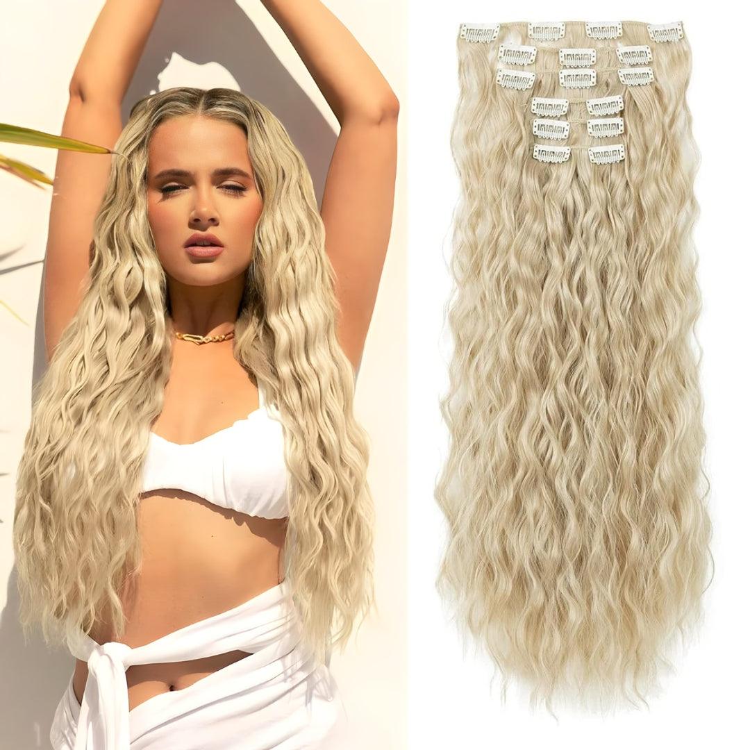 22-Inch Mermaid Deep Wave Clip-In Hair Extensions – 6-Piece Set - 22" / Deep Wave / 6P68-88B - Lyvelle