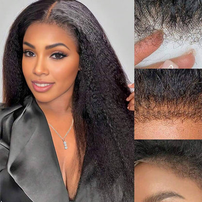 4C Edges Kinky Straight 360 Transparent Glueless Wig with Curly Baby Hairline - 8x5 Size - 16 / 5x5 HD Lace / 150% - Lyvelle