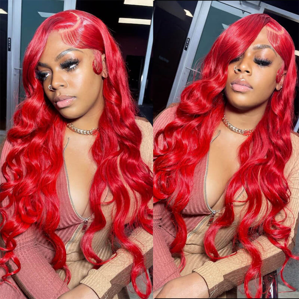 Glueless Red Lace Front Human Hair Wig - 13x4/13x6 Body Wave & Straight Styles - 14 / 4x4 Wig 150% / Straight - Lyvelle