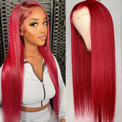 Glueless Red Lace Front Human Hair Wig - 13x4/13x6 Body Wave & Straight Styles - 14 / 4x4 Wig 150% / Straight - Lyvelle