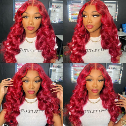 Glueless Red Lace Front Human Hair Wig - 13x4/13x6 Body Wave & Straight Styles - 14 / 4x4 Wig 150% / Straight - Lyvelle