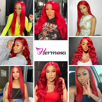 Glueless Red Lace Front Human Hair Wig - 13x4/13x6 Body Wave & Straight Styles - 14 / 4x4 Wig 150% / Straight - Lyvelle