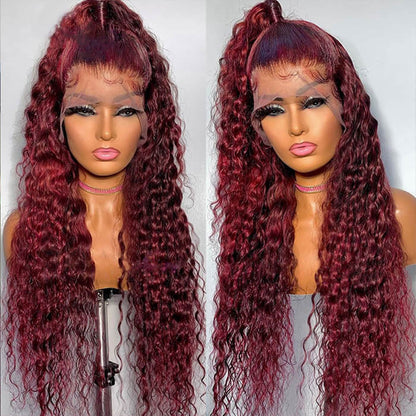 13x4 HD Lace Front Deep Wave Wig in Burgundy 99J - Pre-Plucked Human Hair - 14 / 13x4 Lace / 150% - Lyvelle