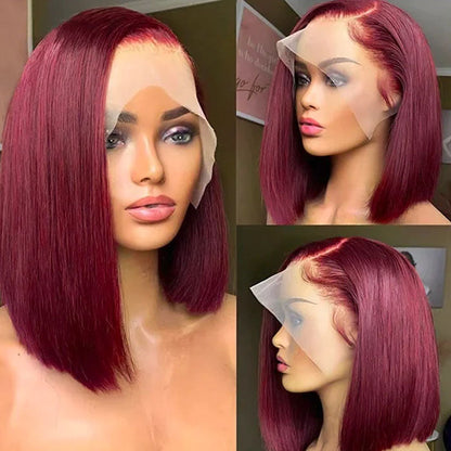 13x4 Short Bob Lace Front Wig in 99J Burgundy for Black Women - Pre-Plucked, Glueless Human Hair - 10 / 8x5 Pre Cut Lace / 150% - Lyvelle