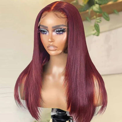 99J Burgundy Layered Straight Wig - 13x4 HD Lace Frontal Human Hair - 14 / Mid Part / 5x5 Lace 180% - Lyvelle