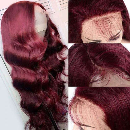 Burgundy HD Lace Front Wig for Women - 99J Straight/Body Wave, 13x4, Pre-Plucked Human Hair - 10 / Straight / 150% - Lyvelle