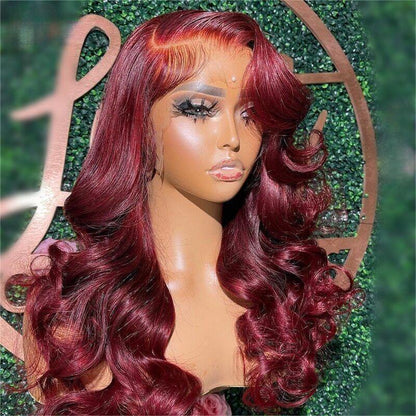 99J Burgundy C Part 13x4 HD Lace Front Human Hair Wig with Pre-Plucked Hairline - 16 / Left C Part / Straight 13x4 Lace - Lyvelle