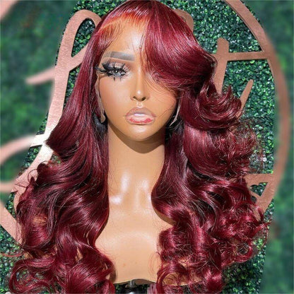 99J Burgundy C Part 13x4 HD Lace Front Human Hair Wig with Pre-Plucked Hairline - 16 / Left C Part / Straight 13x4 Lace - Lyvelle