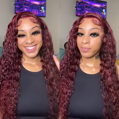 13x4 HD Lace Front Deep Wave Wig in Burgundy 99J - Pre-Plucked Human Hair - 14 / 13x4 Lace / 150% - Lyvelle