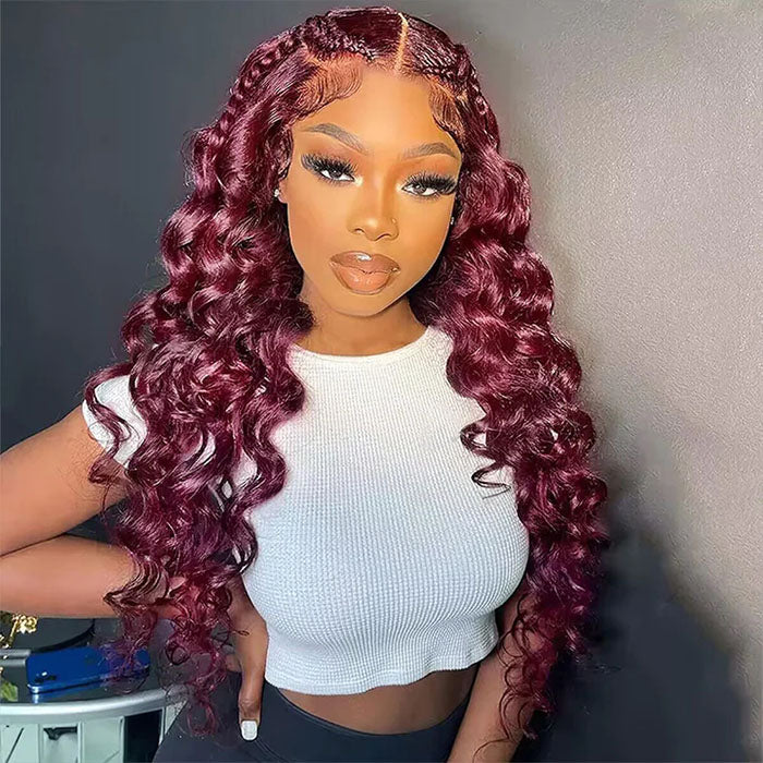 99J Burgundy Loose Wave Human Hair Wigs with 13x4 and 13x6 HD Lace Frontals - 16 / 13x4 Lace / 150% - Lyvelle