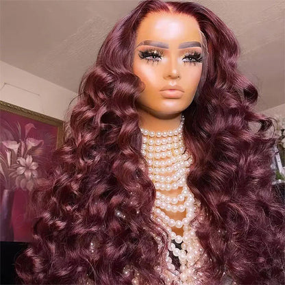 99J Burgundy Loose Wave Human Hair Wigs with 13x4 and 13x6 HD Lace Frontals - 16 / 13x4 Lace / 150% - Lyvelle