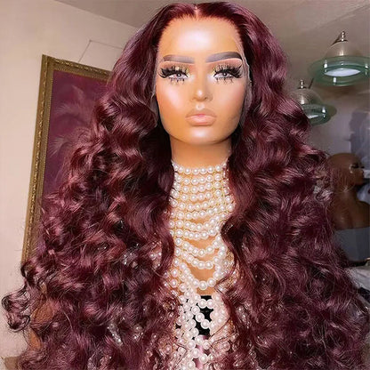 99J Burgundy Loose Wave Human Hair Wigs with 13x4 and 13x6 HD Lace Frontals - 16 / 13x4 Lace / 150% - Lyvelle