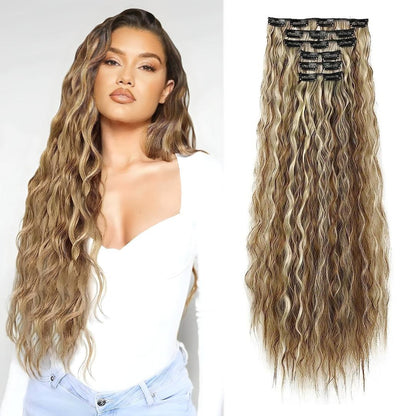 22-Inch Mermaid Deep Wave Clip-In Hair Extensions – 6-Piece Set - 22" / Deep Wave / 6P68-6H613 - Lyvelle