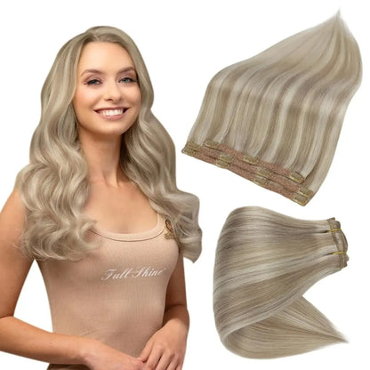 Full Shine Ombre Human Hair Clip-In Extensions – 3-Piece Set - 12" / Straight / 16P22 - Lyvelle