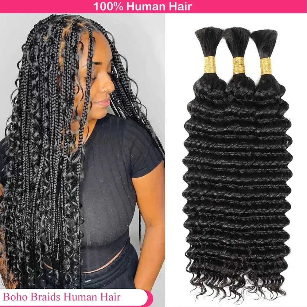 Deep Wave Unprocessed Human Hair for Boho Braids – 100% Brazilian Remy - 12" | 1PC / Deep Wave / Natural Black - Lyvelle