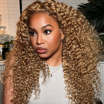 Blonde Curly Wig #27 - Pre-Plucked 13x4 HD Lace Frontal Wig in 100% Human Hair for Women - 14 / 13x4 Lace / 150% - Lyvelle