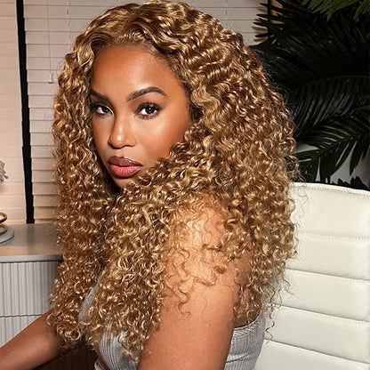 Blonde Curly Wig #27 - Pre-Plucked 13x4 HD Lace Frontal Wig in 100% Human Hair for Women - 14 / 13x4 Lace / 150% - Lyvelle