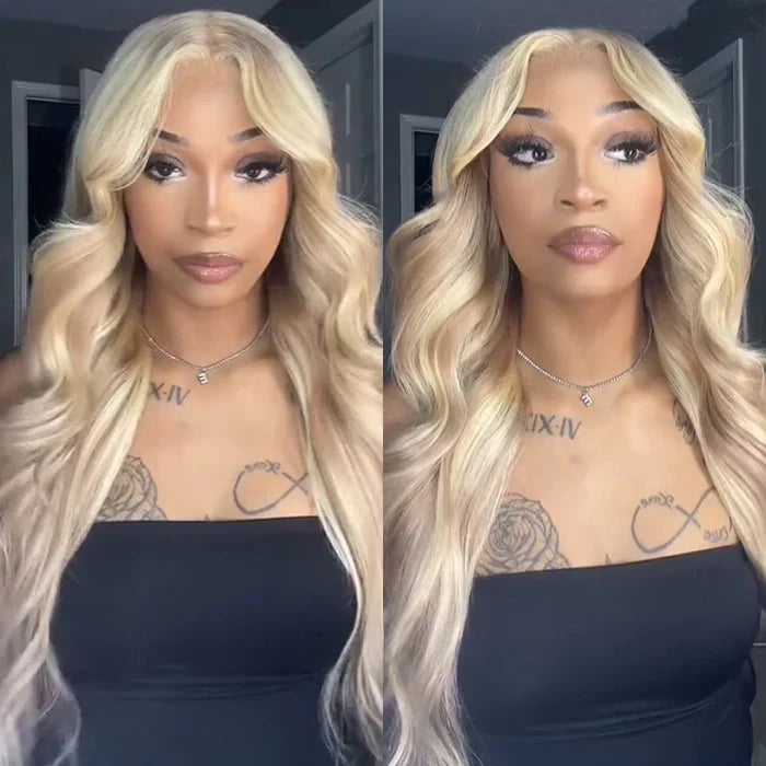 Blonde Highlighted Curtain Bangs Body Wave Wig - 13x6 HD Lace Frontal Layered Human Hair - 16 / 180% / 5x5 Lace - Lyvelle