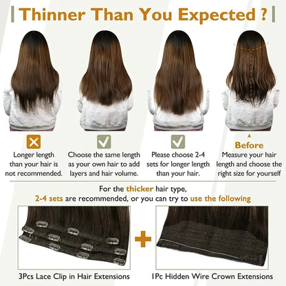 Full Shine Ombre Human Hair Clip-In Extensions – 3-Piece Set - 12" / Straight / 4 24 4(4 27 4) - Lyvelle