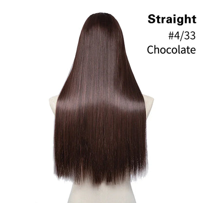 U-Part Straight Clip-In Hair Extensions – Natural Volume and Length - 24" / Straight / Dark Chocolate - Lyvelle