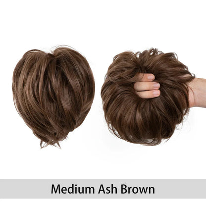 Curly Hair Bun Scrunchie – Instant Volume &amp; Effortless Style - medium ash brown - Lyvelle