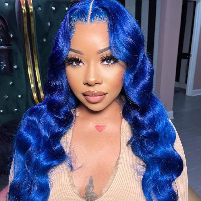 HD Lace Front Blue Body Wave Wig - Long Soft Human Hair Wig for Women, Perfect for Cosplay - 12 / 5x5 Lace / 150% - Lyvelle