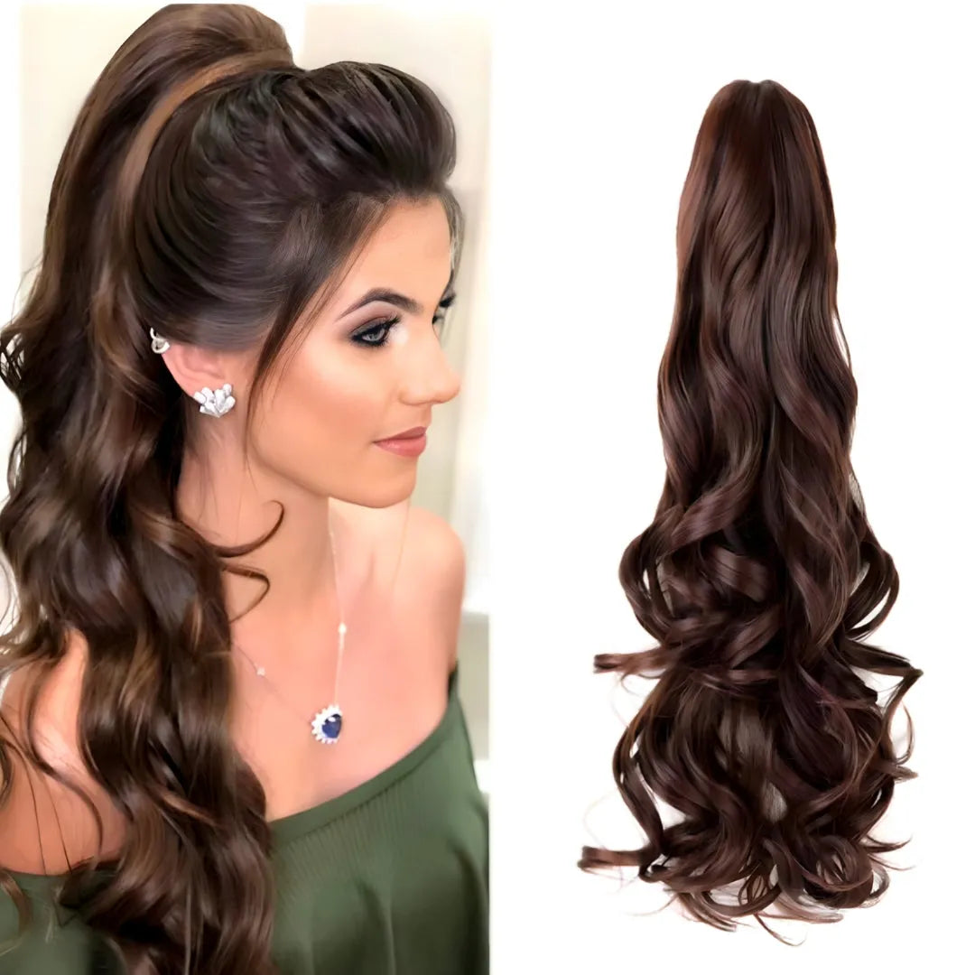 Long Wavy Claw Clip Ponytail Extension – Synthetic Curly Hairpiece - 18" / Natural Wavy / SMTYS-CZJ-24P613 - Lyvelle