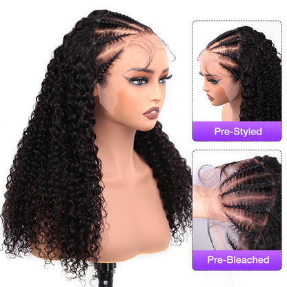 Pre-Braided Curly 13x4 HD Lace Frontal Wig with Pre-Bleached Knots - Glueless Design - 18 / Yes / 150% - Lyvelle