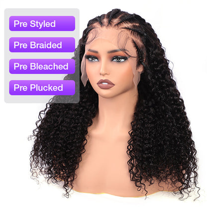 Pre-Braided Curly 13x4 HD Lace Frontal Wig with Pre-Bleached Knots - Glueless Design - 18 / Yes / 150% - Lyvelle