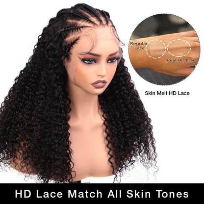 Pre-Braided Curly 13x4 HD Lace Frontal Wig with Pre-Bleached Knots - Glueless Design - 18 / Yes / 150% - Lyvelle