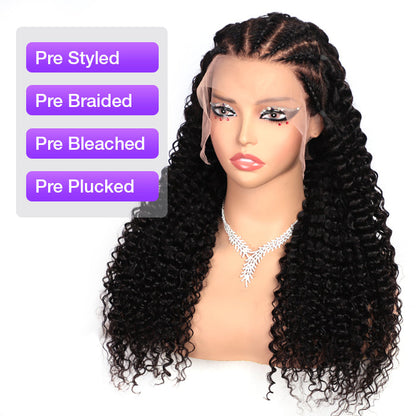 Pre-Braided Curly Glueless Wig - 13x6 Full HD Lace Frontal with Pre-Bleached Knots - Ready-to-Wear - 18 / Yes / 150% - Lyvelle